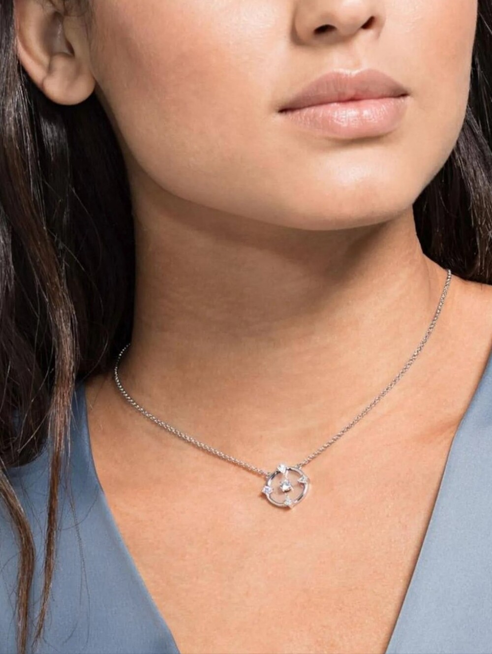 Swarovski North Pendant Necklace Rhodium Plated Silver Toned-Excellent Condition